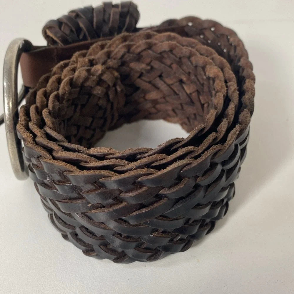 Y2K‎ Braided Genuine Leather Belt Medium Brown